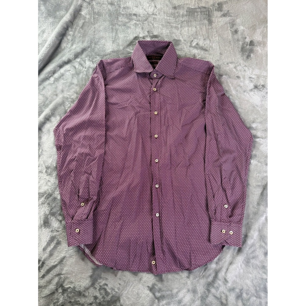 Etro Mens button-up Shirt S Purple Grid Pattern Italy Dress Shirt Slim Fit